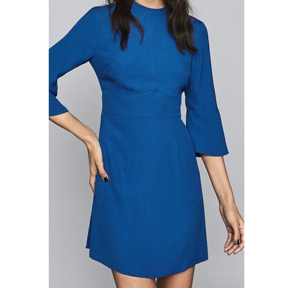Reiss Royal $330 Crepe Cora Blue A-Line Dress - Picture 6 of 10